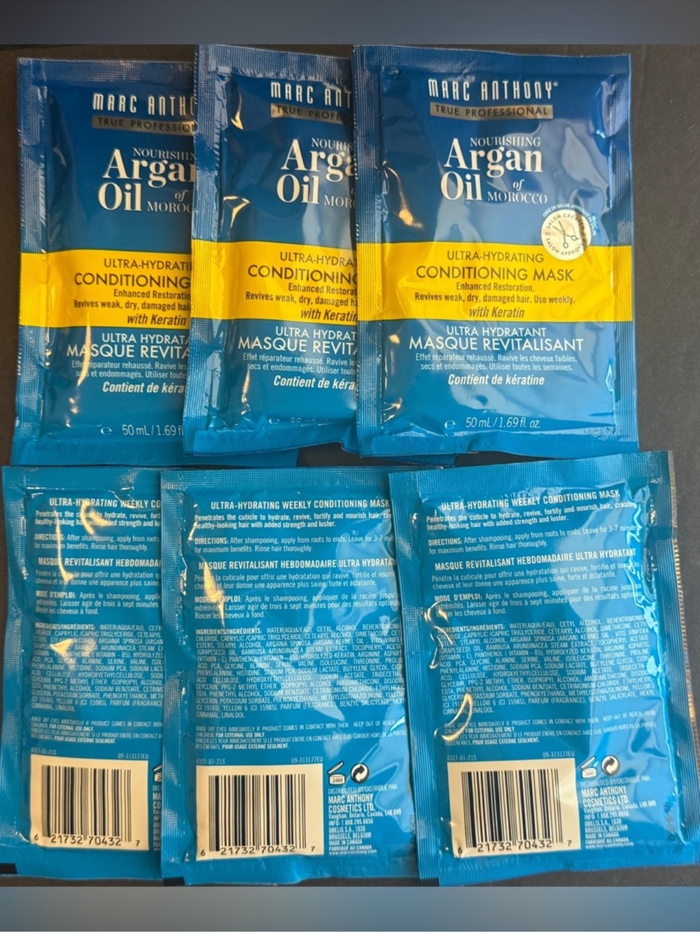 6 x Marc Anthony Argan Oil of Morocco Ultra-Hydrating Hair Mask Packets NEW